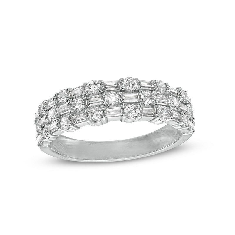 Main Image 1 of 1 CT. T.W. Baguette and Round Diamond Alternating Multi-Row Band in 10K White Gold