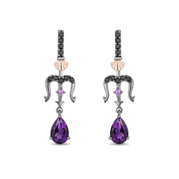 Enchanted Disney Villains Ursula Amethyst and 1/6 CT. T.W. Black Diamond Drop Earrings in Sterling Silver