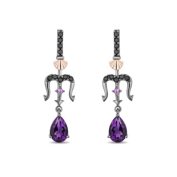 Enchanted Disney Villains Ursula Amethyst and 1/6 CT. T.W. Black Diamond Drop Earrings in Sterling Silver