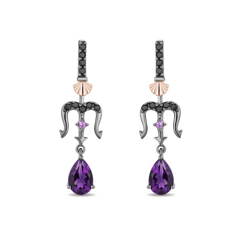 Main Image 1 of Enchanted Disney Villains Ursula Amethyst and 1/6 CT. T.W. Black Diamond Drop Earrings in Sterling Silver