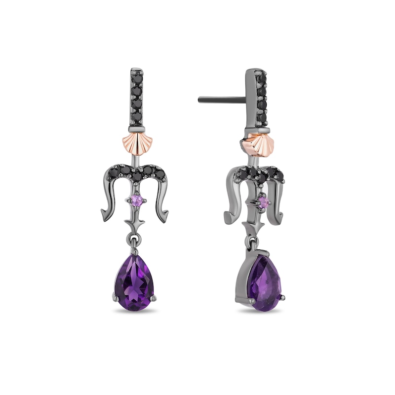 Main Image 2 of Enchanted Disney Villains Ursula Amethyst and 1/6 CT. T.W. Black Diamond Drop Earrings in Sterling Silver