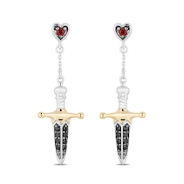 Enchanted Disney Villains Evil Queen Garnet and Black Diamond Drop Earrings in Sterling Silver and 10K Gold