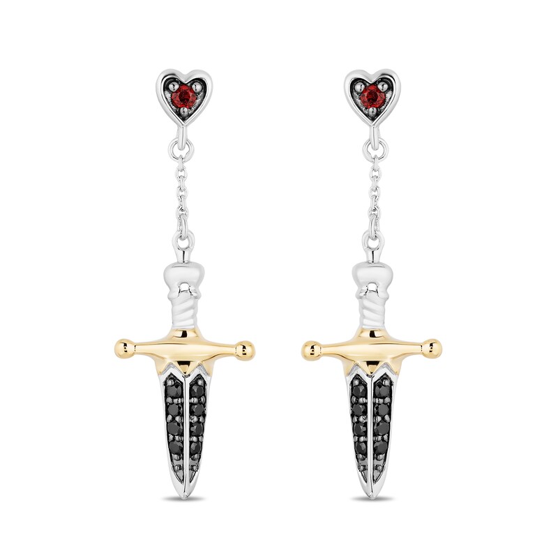 Enchanted Disney Villains Evil Queen Garnet and Black Diamond Drop Earrings in Sterling Silver and 10K Gold