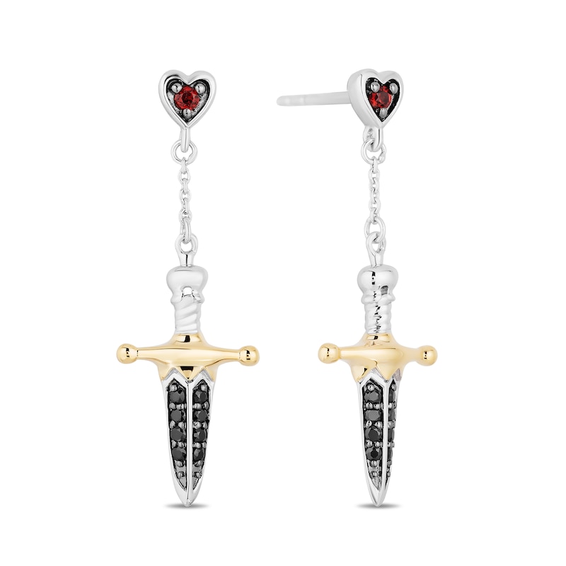 Enchanted Disney Villains Evil Queen Garnet and Black Diamond Drop Earrings in Sterling Silver and 10K Gold