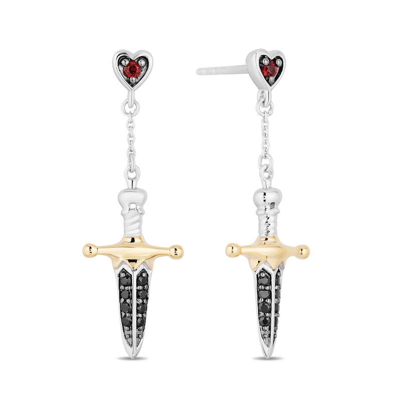 Main Image 2 of Enchanted Disney Villains Evil Queen Garnet and Black Diamond Drop Earrings in Sterling Silver and 10K Gold