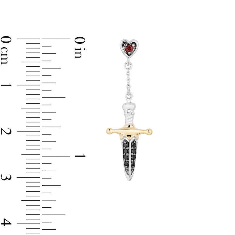 Enchanted Disney Villains Evil Queen Garnet and Black Diamond Drop Earrings in Sterling Silver and 10K Gold