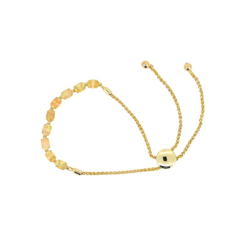 Main Image 1 of Sideways Oval Opal and Diamond Accent Nine Stone Bolo Bracelet in 10K Gold - 9.5"