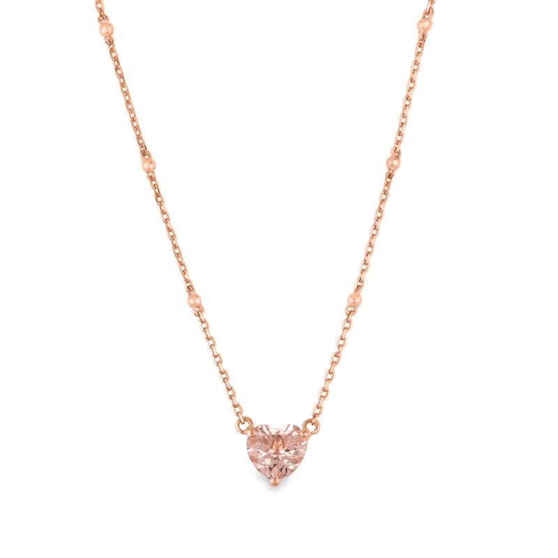 Main Image 1 of 8.0mm Heart-Shaped Morganite and Diamond Accent Bead Station Necklace in 10K Rose Gold