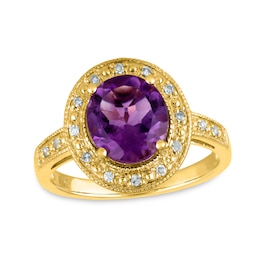 8.0mm Amethyst and 1/15 CT. T.W. Diamond Frame Vintage-Style Ring in 10K Gold