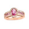 Thumbnail Image 1 of Oval Pink Sapphire and 1/4 CT. T.W. Diamond Frame Triple Row Ring in 10K Rose Gold
