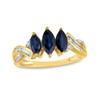 Thumbnail Image 1 of Marquise Blue Sapphire and 1/10 CT. T.W. Diamond Three Stone Twist Shank Ring in 10K Gold