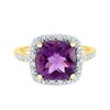 Thumbnail Image 1 of 9.0mm Cushion-Cut Amethyst and 1/10 CT. T.W. Diamond Bead Frame Ring in 14K Gold