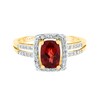 Thumbnail Image 1 of Cushion-Cut Garnet and 1/5 CT. T.W. Diamond Open Frame Split Shank Ring in 14K Gold