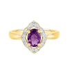 Thumbnail Image 0 of Oval Amethyst and 1/20 CT. T.W. Diamond Open Quatrefoil Frame Vintage-Style Tapered Shank Ring in 14K Gold