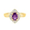 Thumbnail Image 1 of Oval Amethyst and 1/20 CT. T.W. Diamond Open Quatrefoil Frame Vintage-Style Tapered Shank Ring in 14K Gold