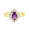 Thumbnail Image 0 of Oval Amethyst and 1/20 CT. T.W. Diamond Open Quatrefoil Frame Vintage-Style Tapered Shank Ring in 14K Gold