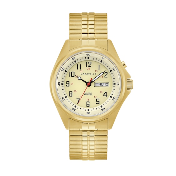 Men's Caravelle by Bulova Gold-Tone Expansion Watch with Champagne Dial (Model: 44C112)