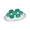 Thumbnail Image 1 of Sideways Oval Emerald and 1/10 CT. T.W. Diamond Seven Stone Triple Row Cluster Split Shank Ring in 14K White Gold