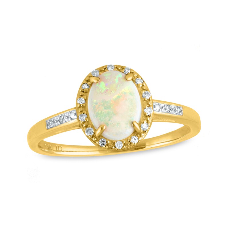 Main Image 1 of Oval Opal and 1/15 Ct. T.W. Diamond Frame Ring in 14K Gold