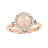 Thumbnail Image 1 of 8.0mm Opal, Blue Topaz and 1/8 CT. T.W. Diamond Frame Diamond-Cut Shank Ring in 14K Rose Gold