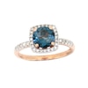 Thumbnail Image 1 of 7.0mm London Blue Topaz and 1/5 CT. T.W. Diamond Cushion Frame Ring in 14K Rose Gold