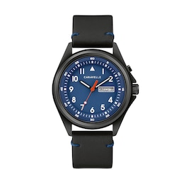 Men's Caravelle by Bulova Black IP Strap Watch with Blue Dial (Model: 45C118)