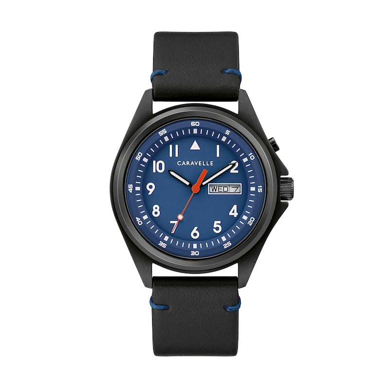 Main Image 1 of Men's Caravelle by Bulova Black IP Strap Watch with Blue Dial (Model: 45C118)