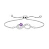 Thumbnail Image 1 of 5.0mm Heart-Shaped Amethyst and White Lab-Created Sapphire Infinity Bolo Bracelet in Sterling Silver - 9.5"