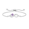 Thumbnail Image 0 of 5.0mm Heart-Shaped Amethyst and White Lab-Created Sapphire Infinity Bolo Bracelet in Sterling Silver - 9.5"