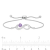 Thumbnail Image 2 of 5.0mm Heart-Shaped Amethyst and White Lab-Created Sapphire Infinity Bolo Bracelet in Sterling Silver - 9.5"