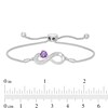 Thumbnail Image 3 of 5.0mm Heart-Shaped Amethyst and White Lab-Created Sapphire Infinity Bolo Bracelet in Sterling Silver - 9.5"