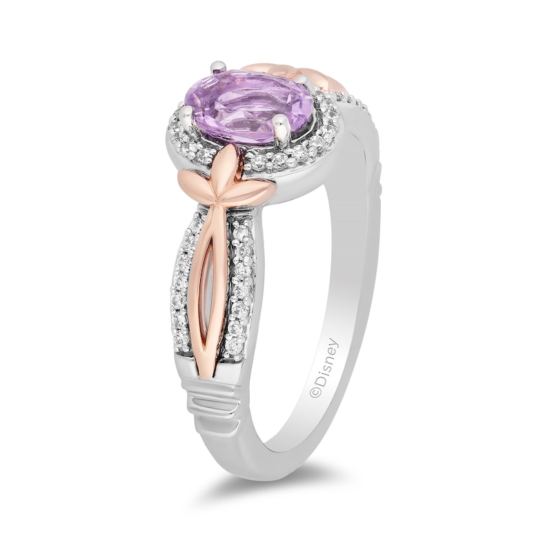 Main Image 2 of Enchanted Disney Rapunzel Oval Amethyst and 1/6 CT. T.W. Diamond Ring in Sterling Silver and 10K Rose Gold