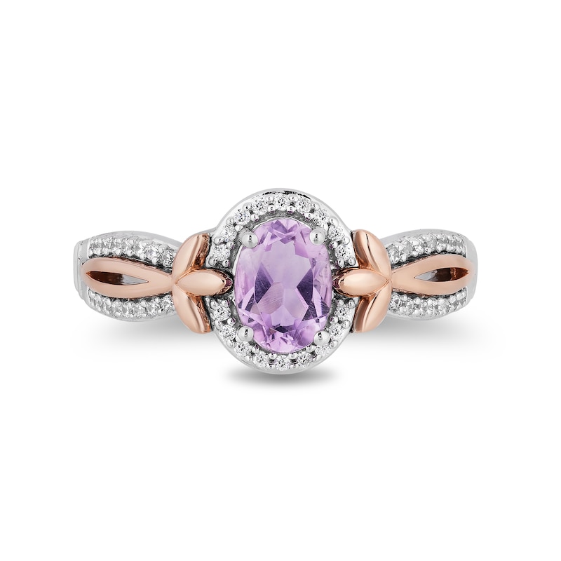 Main Image 4 of Enchanted Disney Rapunzel Oval Amethyst and 1/6 CT. T.W. Diamond Ring in Sterling Silver and 10K Rose Gold