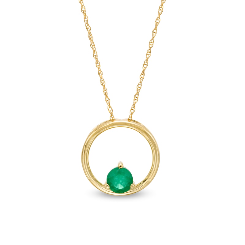 Main Image 1 of 5.0mm Emerald Solitaire Open Circle Pendant in 10K Gold