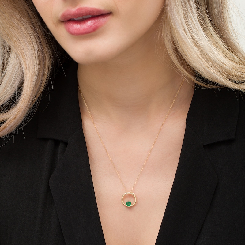 Main Image 2 of 5.0mm Emerald Solitaire Open Circle Pendant in 10K Gold