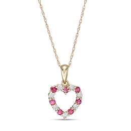 Ruby and Diamond Accent Alternating Heart Outline Pendant in 10K Gold