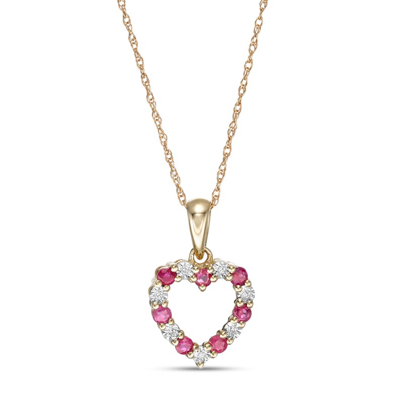 Main Image 1 of Ruby and Diamond Accent Alternating Heart Outline Pendant in 10K Gold