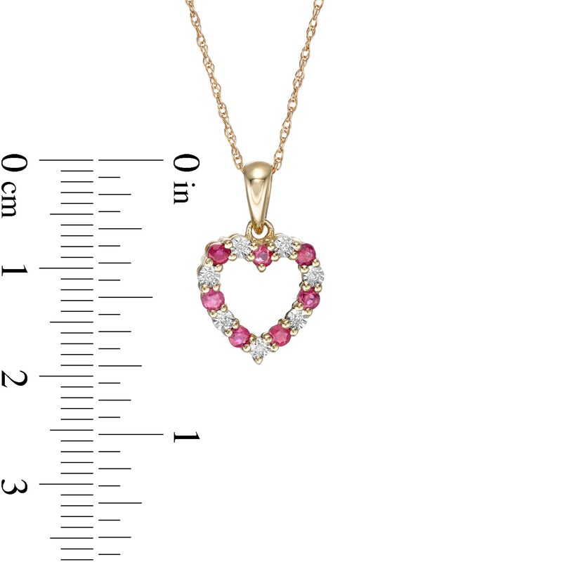 Main Image 2 of Ruby and Diamond Accent Alternating Heart Outline Pendant in 10K Gold