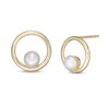 Thumbnail Image 1 of 4.0mm Button Freshwater Cultured Pearl Open Circle Stud Earrings in 10K Gold