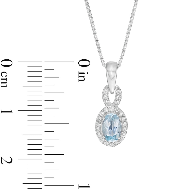 Oval Aquamarine and White Lab-Created Sapphire Frame Pendant, Stud Earrings and Ring Set in Sterling Silver - Size 7