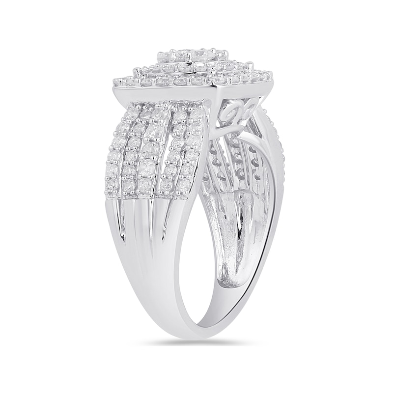 Main Image 2 of 1-1/2 CT. T.W. Composite Diamond Cushion Frame Multi-Row Engagement Ring in 10K White Gold