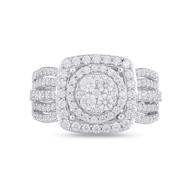 Main Image 3 of 1-1/2 CT. T.W. Composite Diamond Cushion Frame Multi-Row Engagement Ring in 10K White Gold
