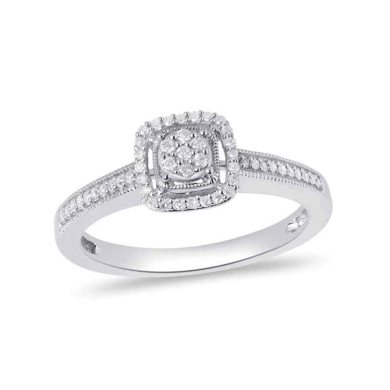Main Image 1 of 1/6 CT. T.W. Diamond and Amethyst Square Frame Engagement Ring in Sterling Silver