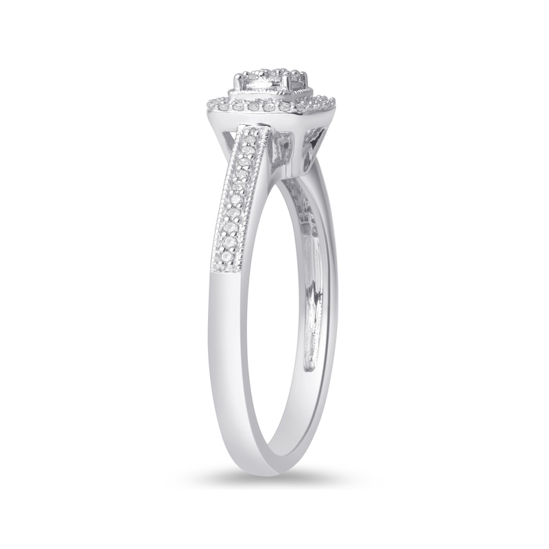 Main Image 2 of 1/6 CT. T.W. Diamond and Amethyst Square Frame Engagement Ring in Sterling Silver