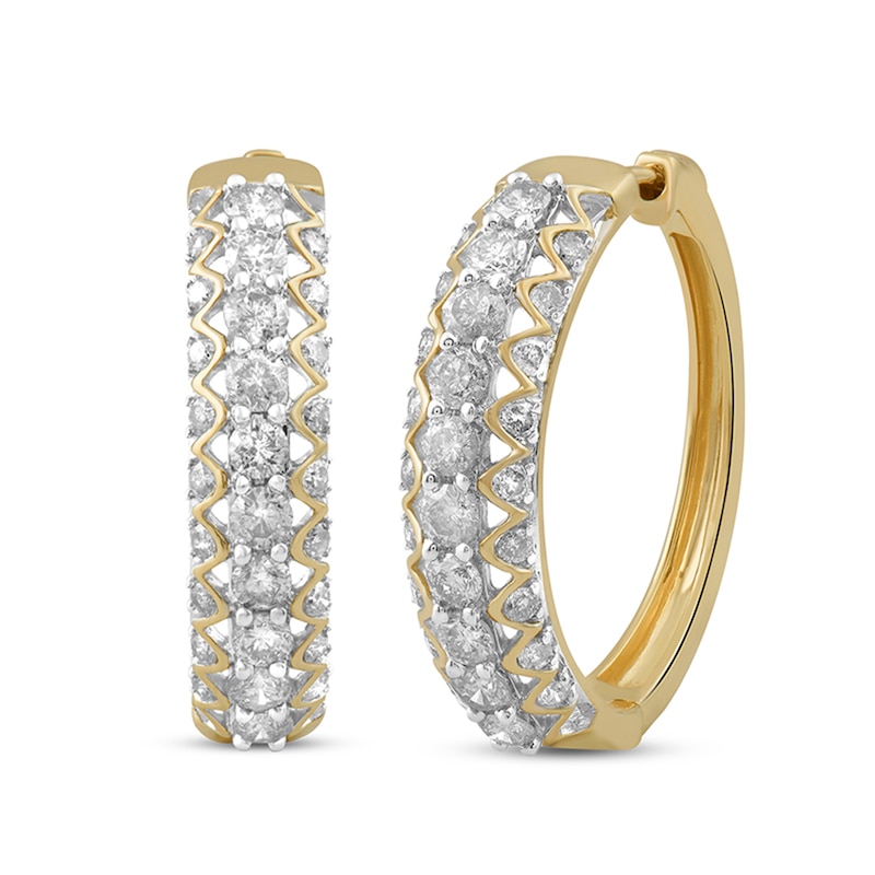 2 CT. T.W. Diamond Multi-Row Hoop Earrings in 10K Gold