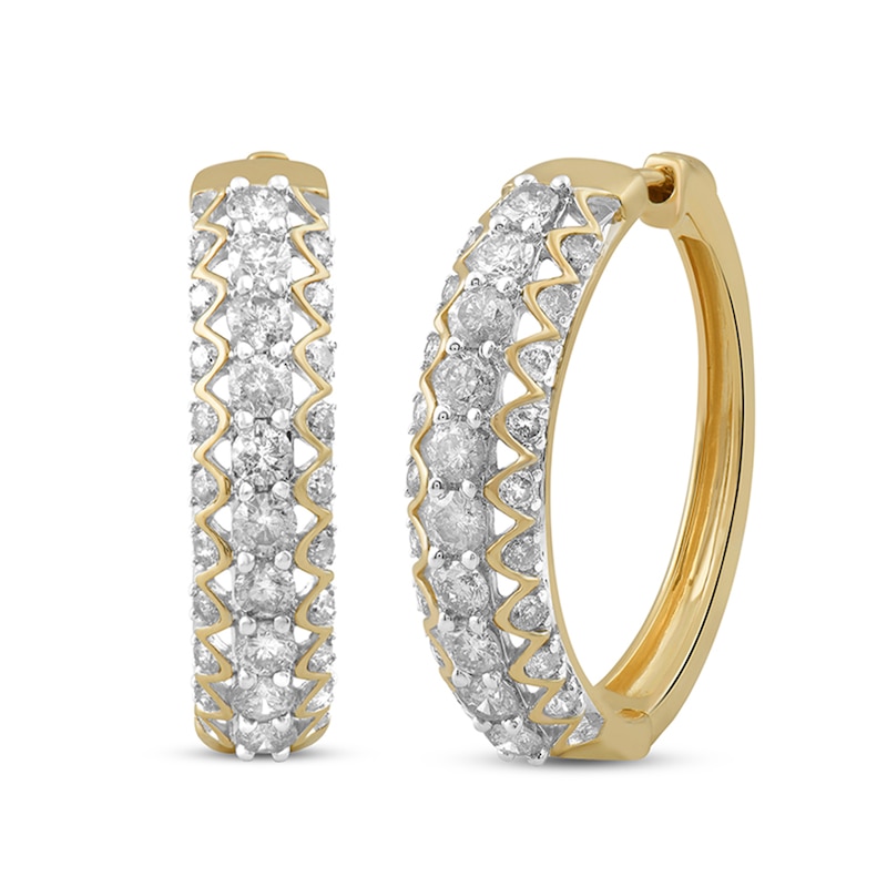 Main Image 1 of 2 CT. T.W. Diamond Multi-Row Hoop Earrings in 10K Gold