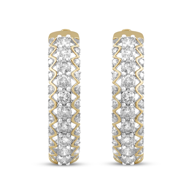 Main Image 2 of 2 CT. T.W. Diamond Multi-Row Hoop Earrings in 10K Gold