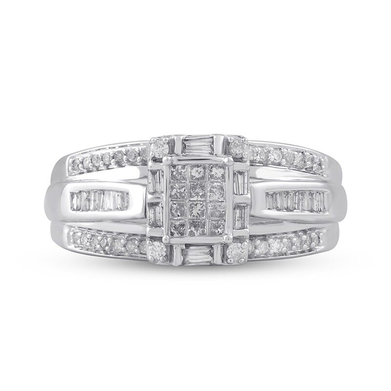 Main Image 3 of 1/2 CT. T.W. Multi-Stone Diamond Frame Split Shank Engagement Ring in 10K White Gold