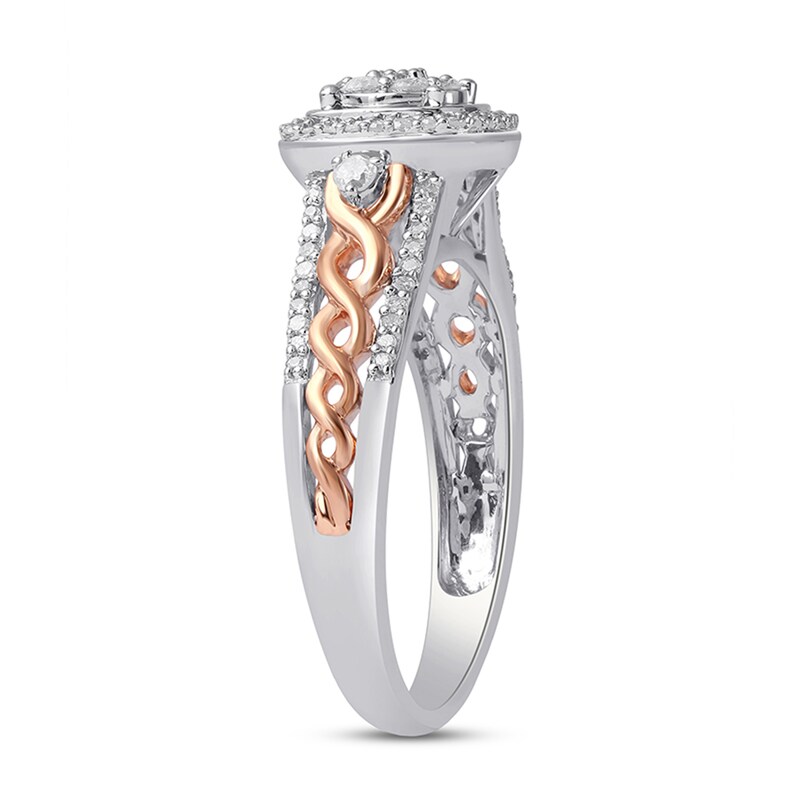 Main Image 2 of 1/3 CT. T.W. Diamond Cushion Frame Engagement Ring in Sterling Silver and 14K Rose Gold