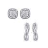 Thumbnail Image 1 of Diamond Accent Beaded Stud and Wavy Hoop Earrings Set in Sterling Silver